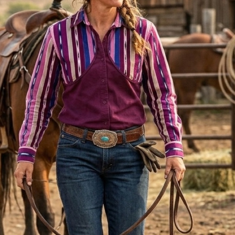 Vvintage Wrangler Purple and Blue Striped Shirt